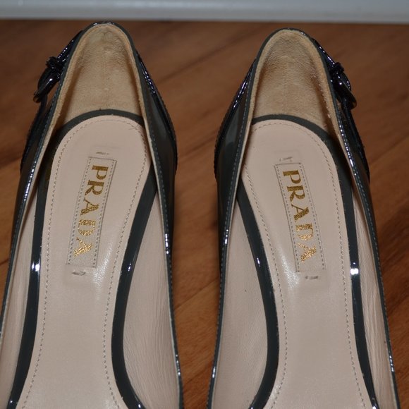 Prada Calzature Donna Patent leather Nebbia Gray Peep Toe Pumps Italy - Picture 10 of 15